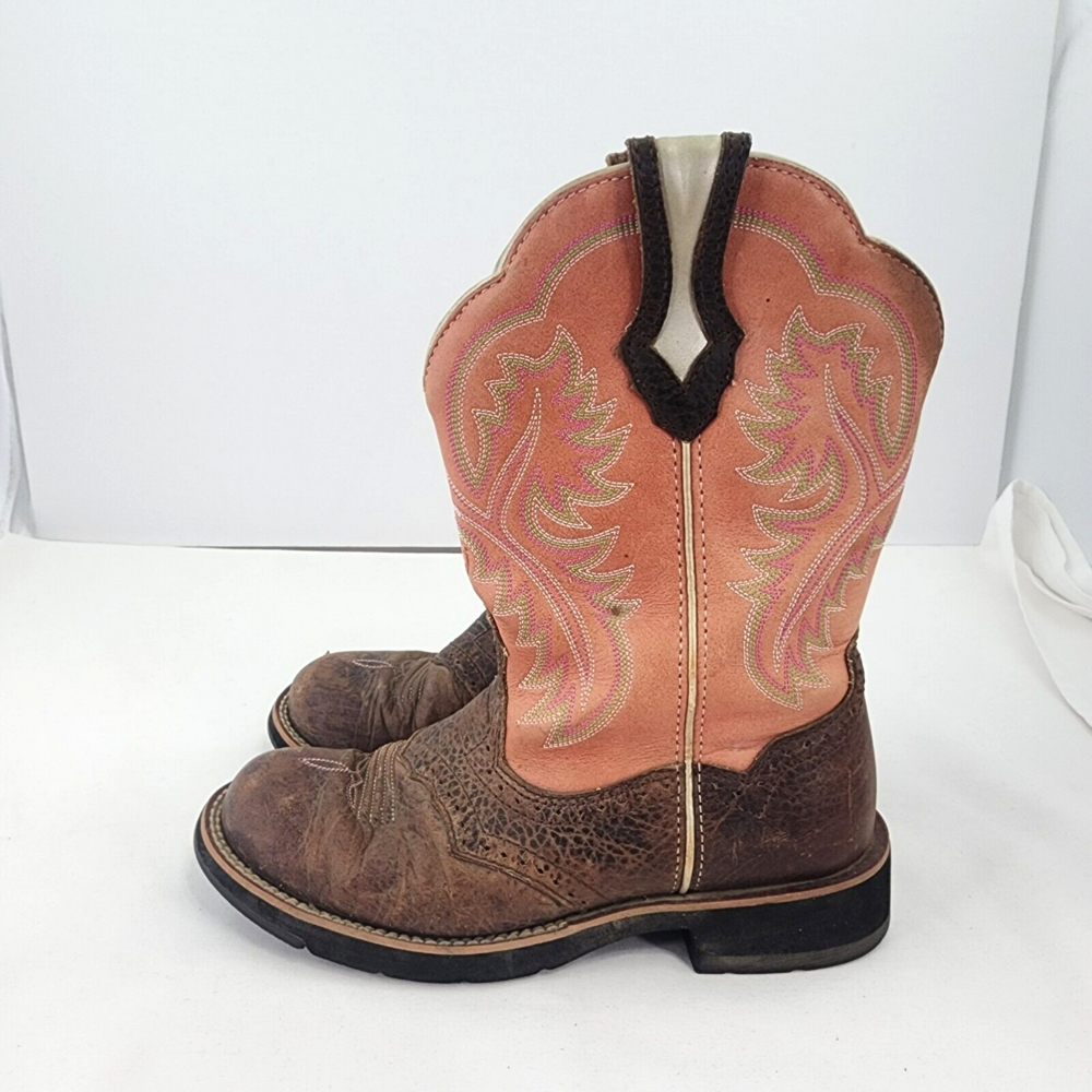 Ariat Fatbaby Women 7 B Salmon Pink/Brown Leather Cowboy Western Boots